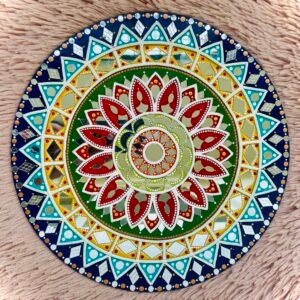 Handmade Mandala Lippan Mirror Art Wall Decor (12-Inch) | Steezy Glossy