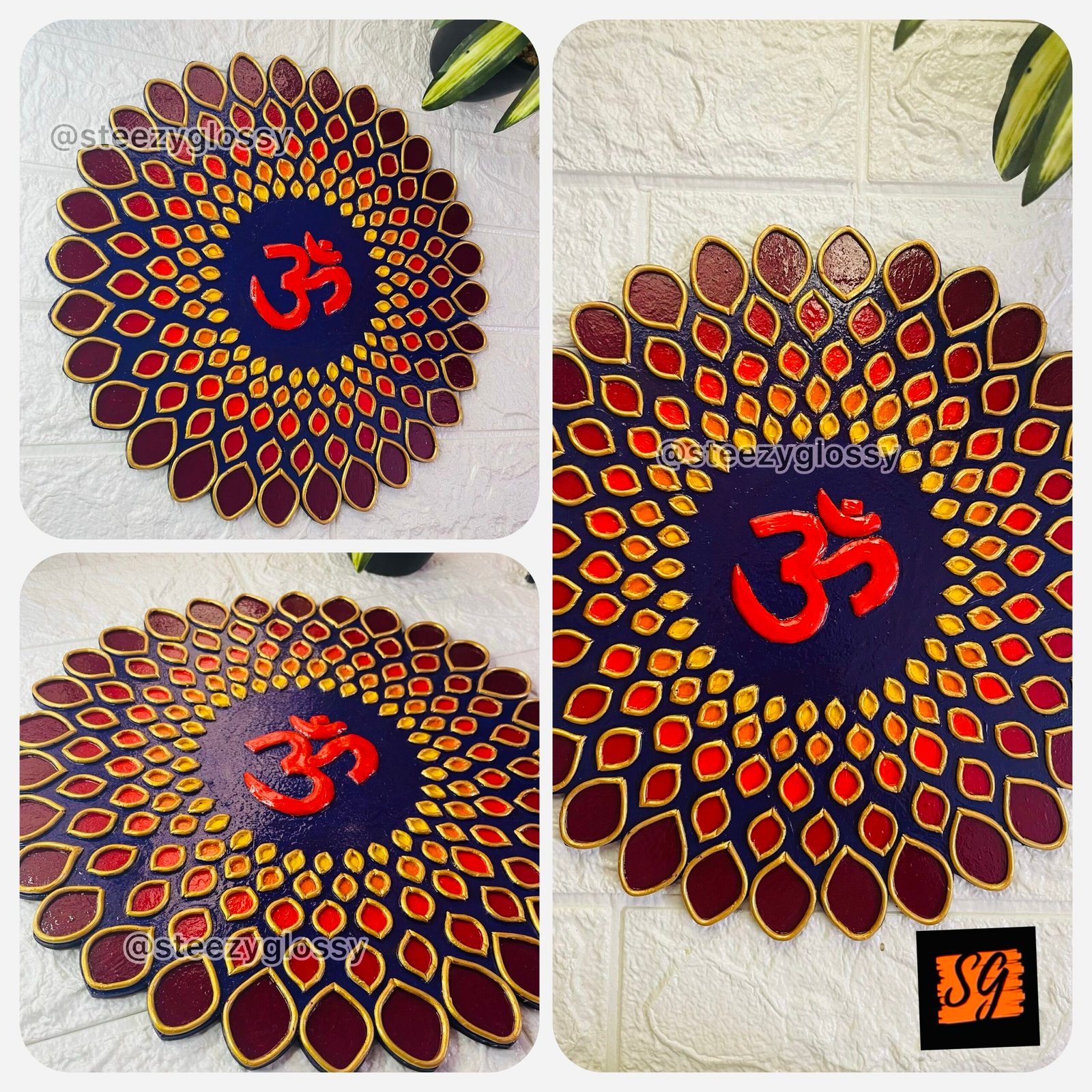 Handmade Om Mandala Lippan Mirror Art Wall Decor (12-Inch) | Steezy Glossy