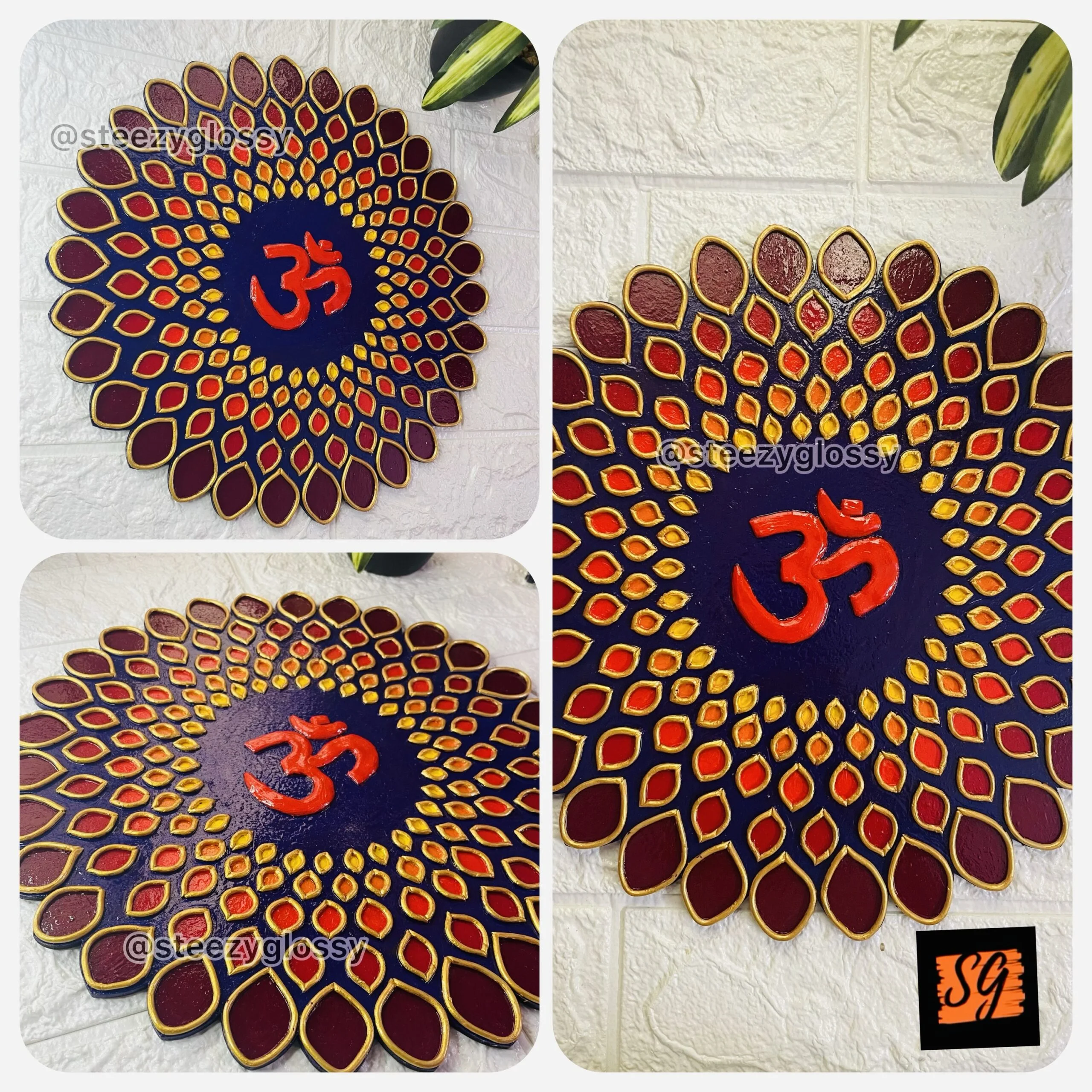 Handmade Om Mandala Lippan Mirror Art Wall Decor (12-Inch) | Steezy Glossy