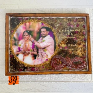 Luxury Wedding Garland & Thaali Deep Preservation Teak Wood Frame (15x11") | Steezy Glossy