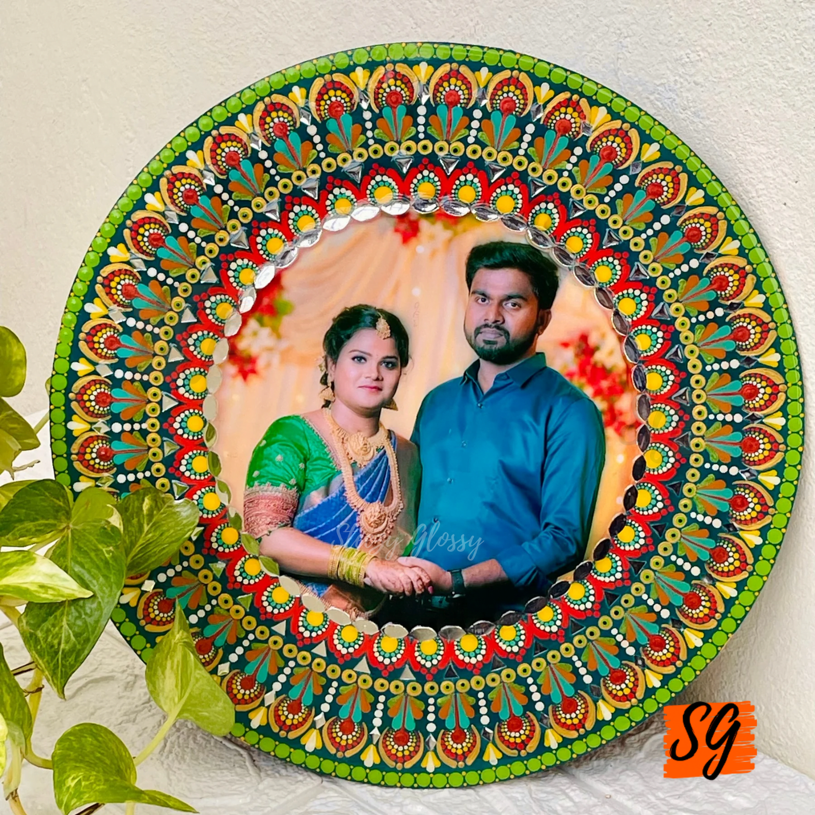 Radiant Handcrafted Custom Wedding Couple Photo Dot Mandala Frame (12") | Steezy Glossy