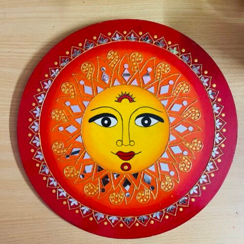 Handmade Surya Dev Lippan Mirror Art (12inch) | Steezy Glossy
