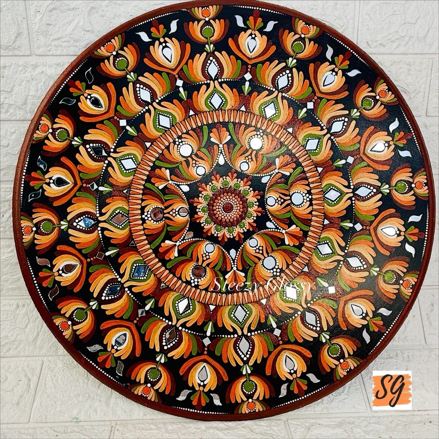 Handmade Sunflower Dot Mandala Painting (20-Inch) | Steezy Glossy