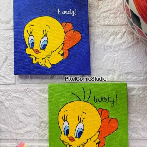Cute Tweety on Mini Canvas Painting | PixelComicStudio