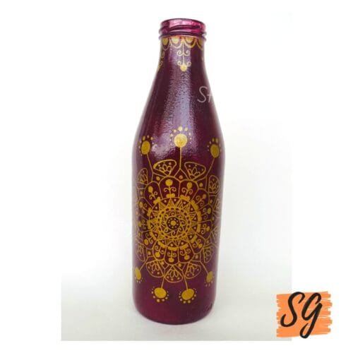 Handpainted Wine Red and Golden Mandala Bottle