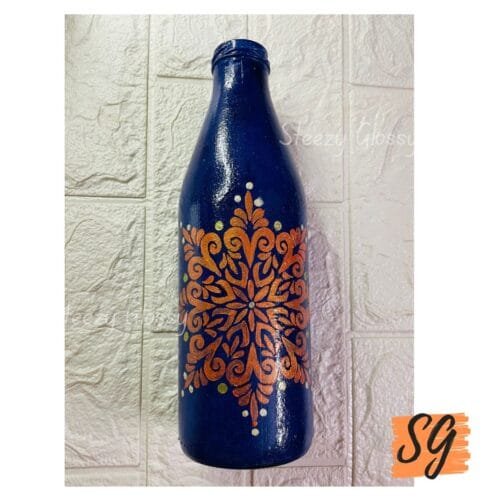 Handpainted Blue and Bronze Mandala Bottle